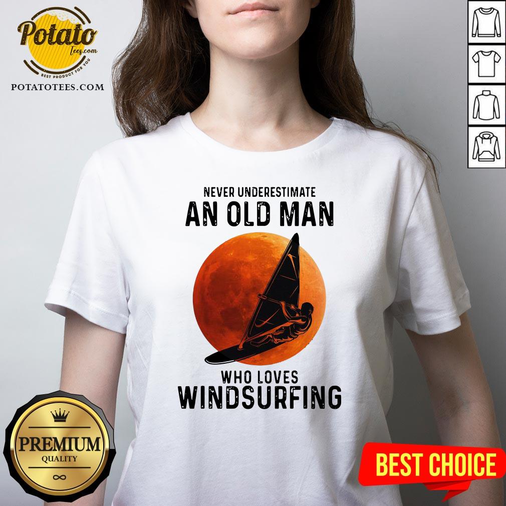 Never Underestimate An Old Man Who Loves Windsurfing Moon Shirt - Image 2