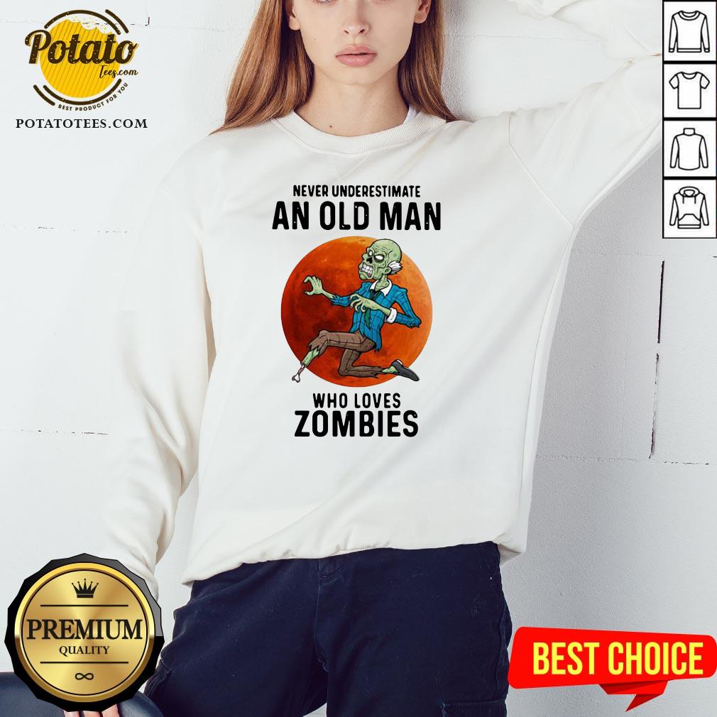 Never Underestimate An Old Man Who Loves Zombies Moon Shirt - Image 3