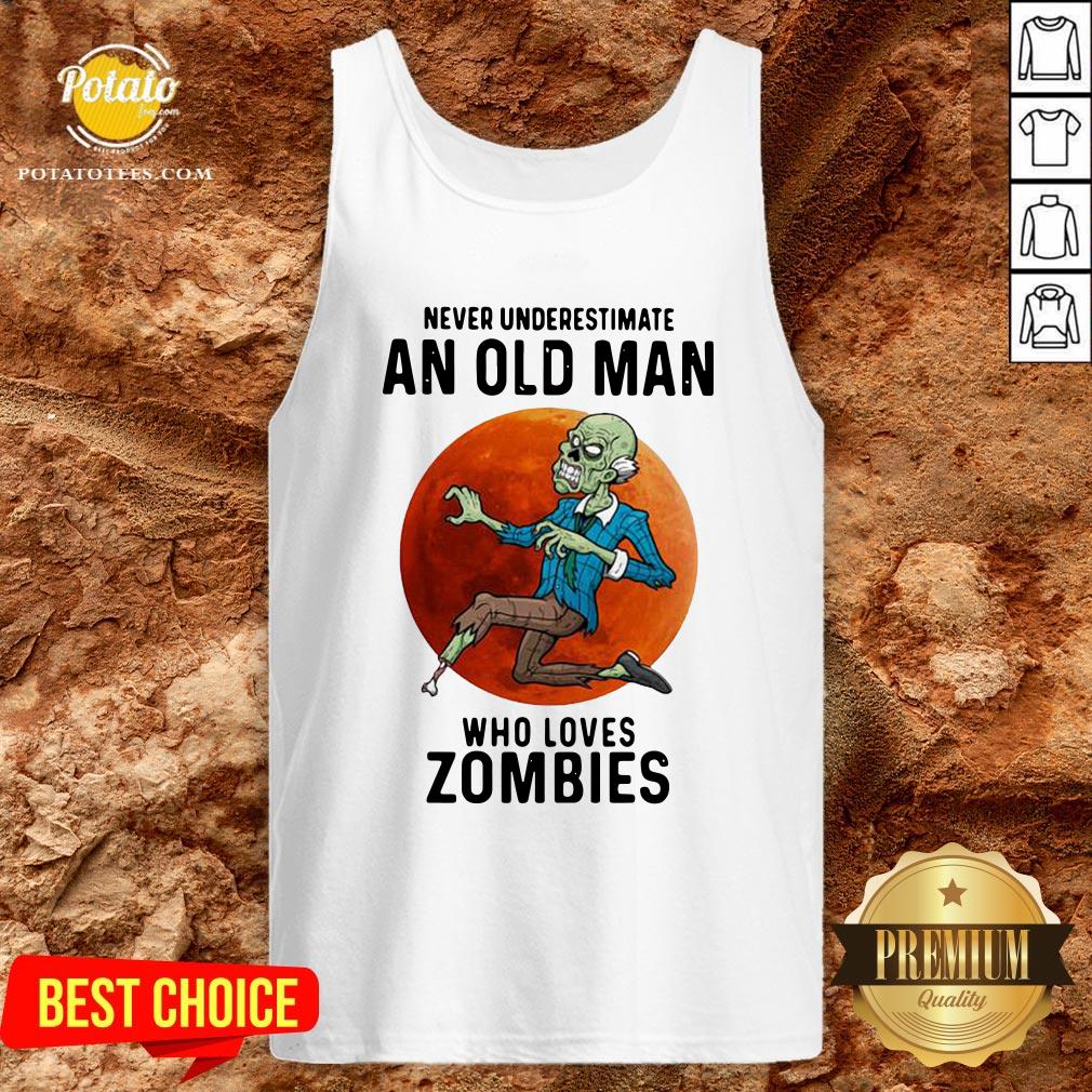 Never Underestimate An Old Man Who Loves Zombies Moon Shirt - Image 2