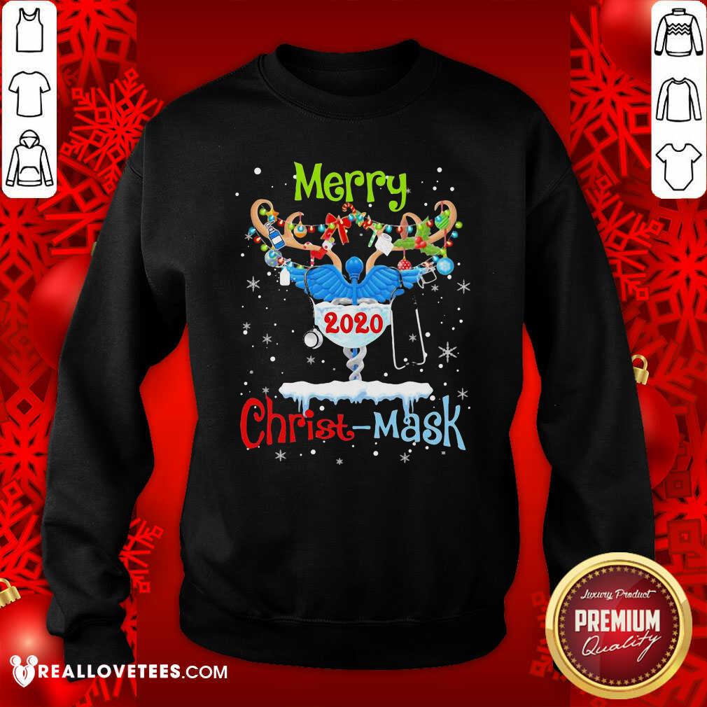 Awesome Merry CNA 2020 Christ Mask Christmas Shirt - Image 3