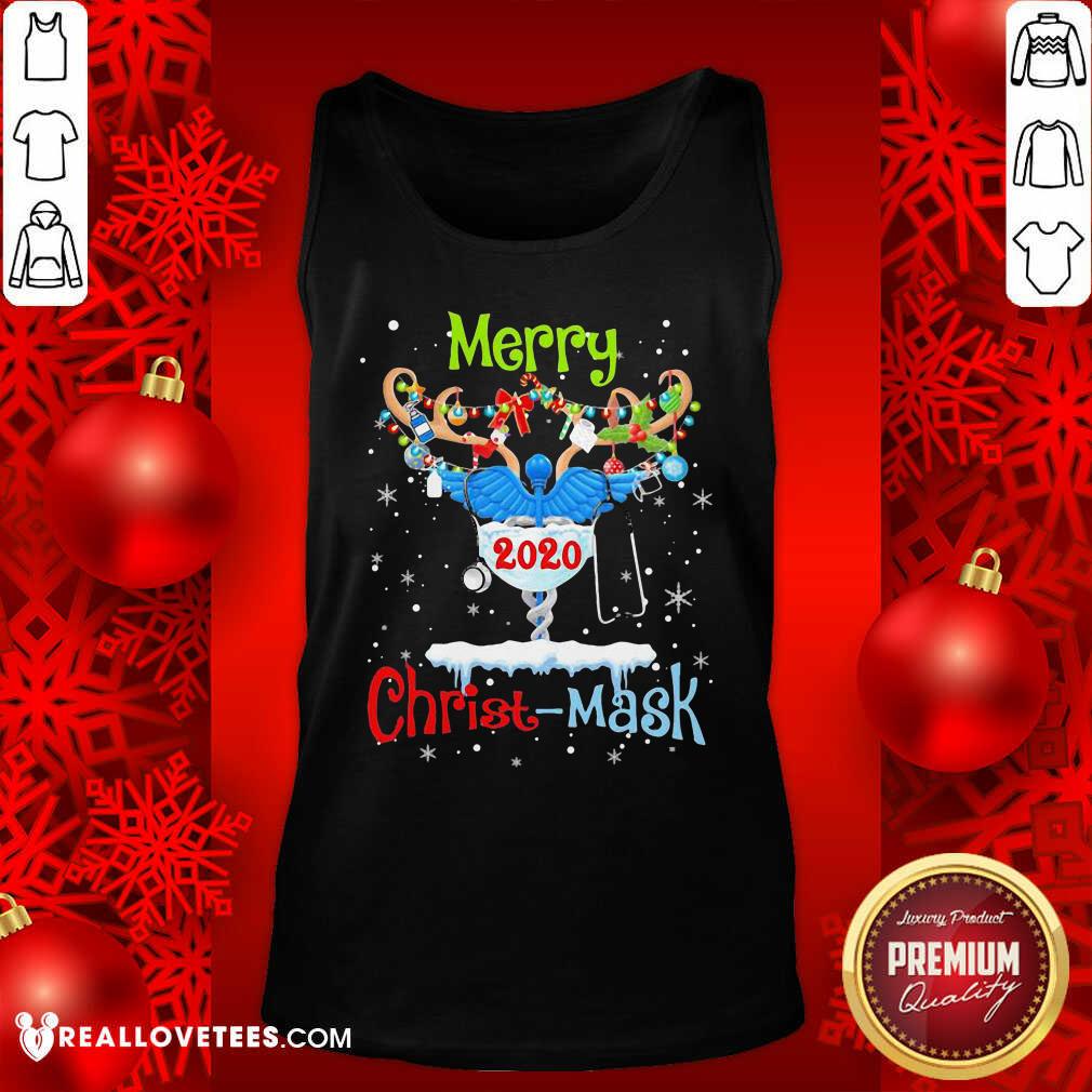Awesome Merry CNA 2020 Christ Mask Christmas Shirt - Image 2