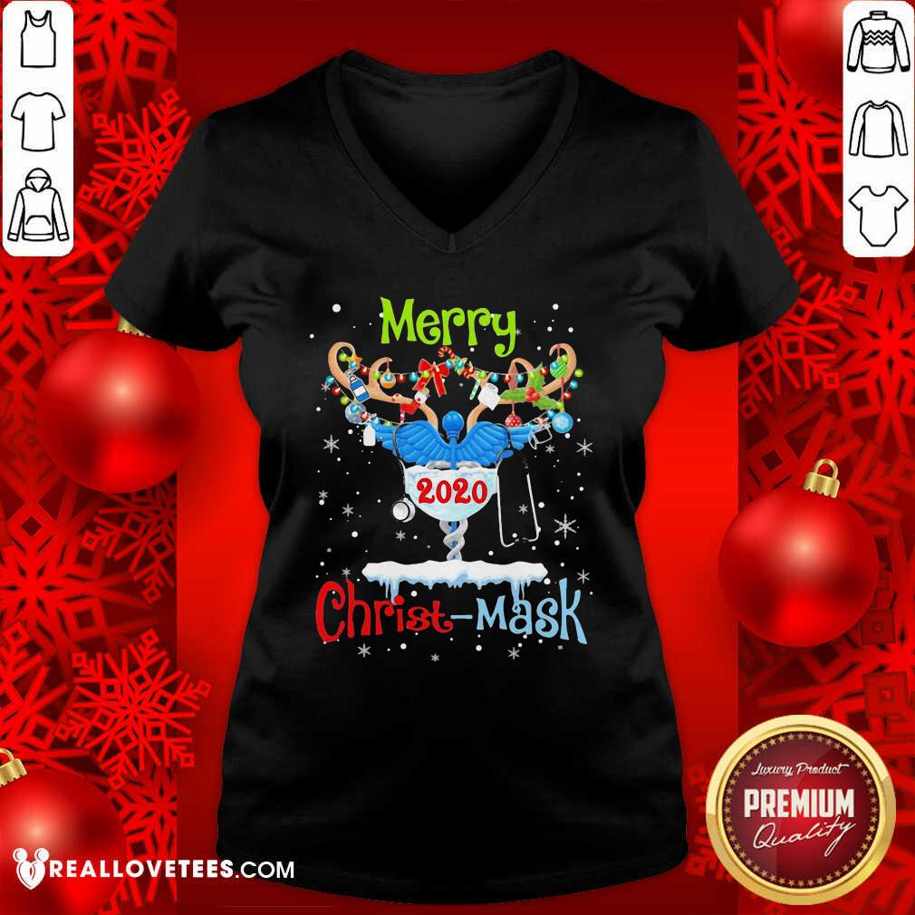 Awesome Merry CNA 2020 Christ Mask Christmas Shirt - Image 5