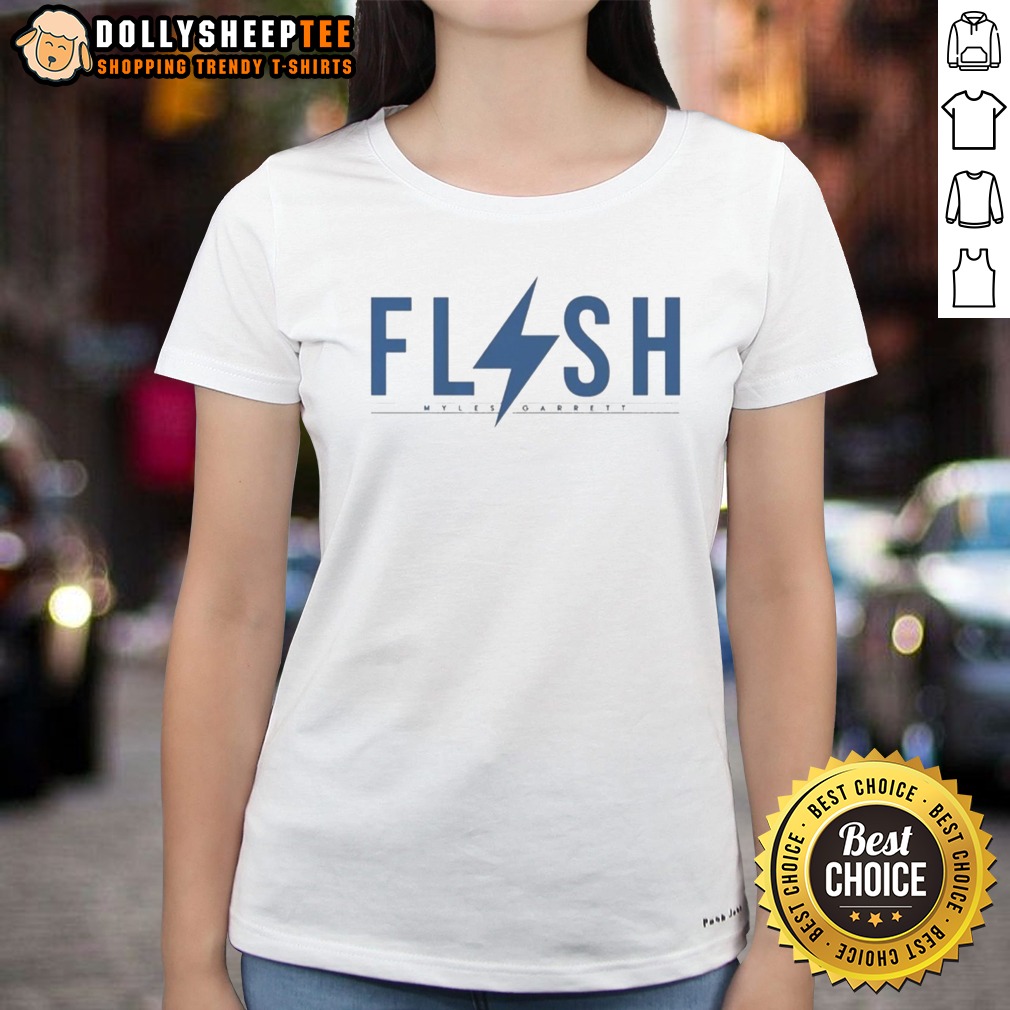 Official Myles Garrett Flash Logo Design NFLPA Graphic Apparel Cotton Shirt - Image 3