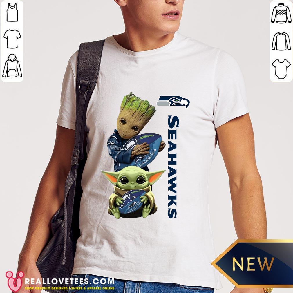 Cool Baby Groot And Baby Yoda Hug Seahawks Shirt