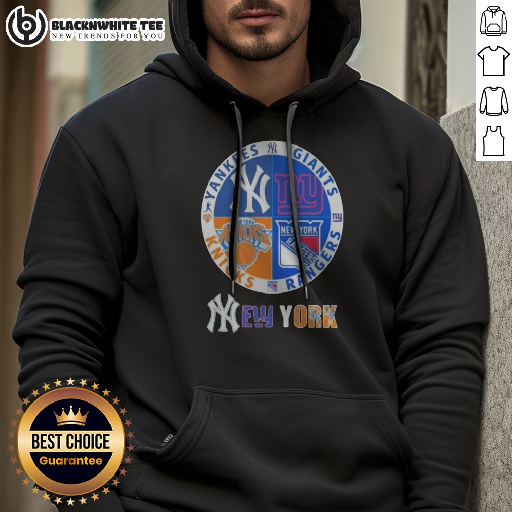 Original Hot New York Yankees Knicks Rangers Giants 4 Teams Sports Logo Shirt - Image 3