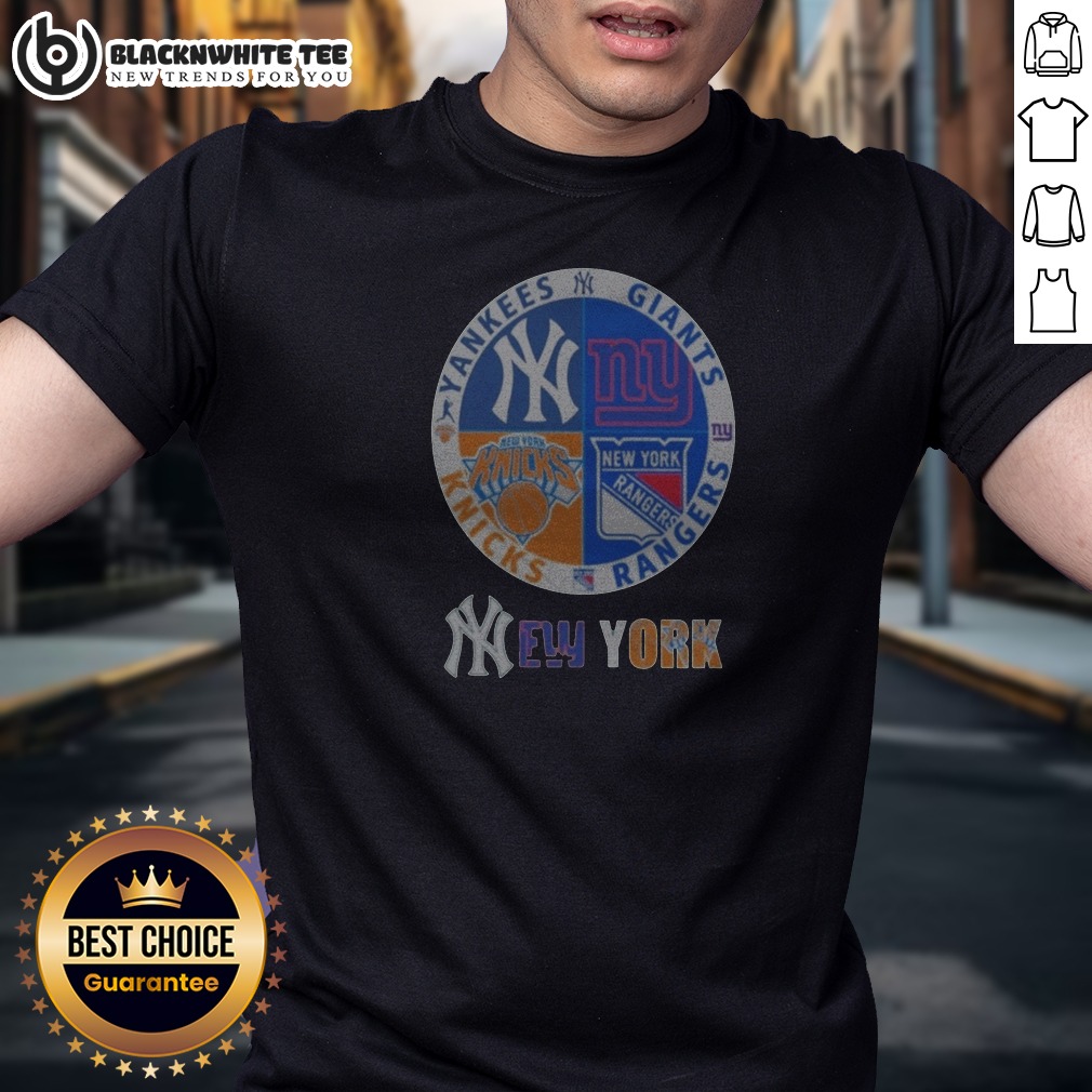 Original Hot New York Yankees Knicks Rangers Giants 4 Teams Sports Logo Shirt