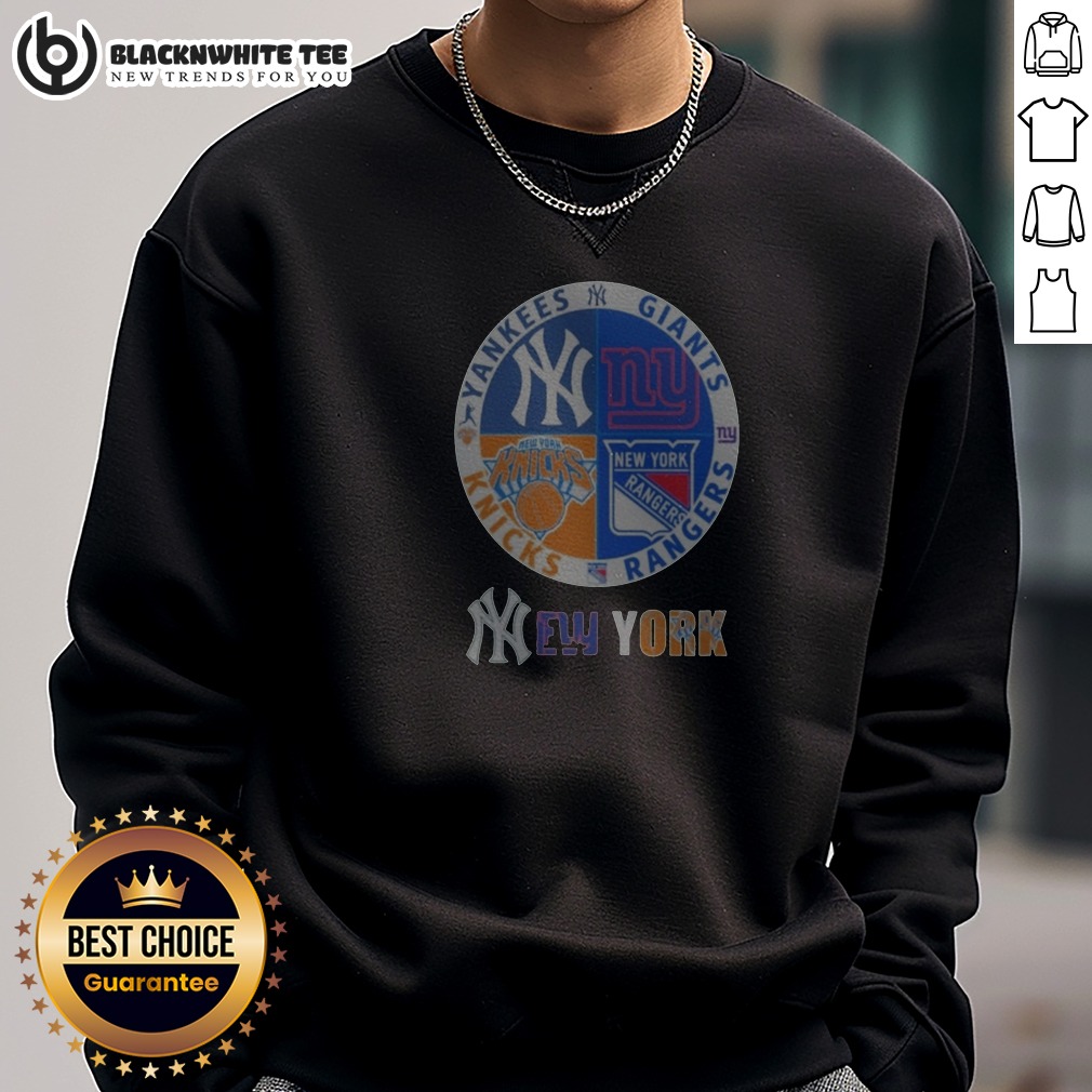 Original Hot New York Yankees Knicks Rangers Giants 4 Teams Sports Logo Shirt - Image 5