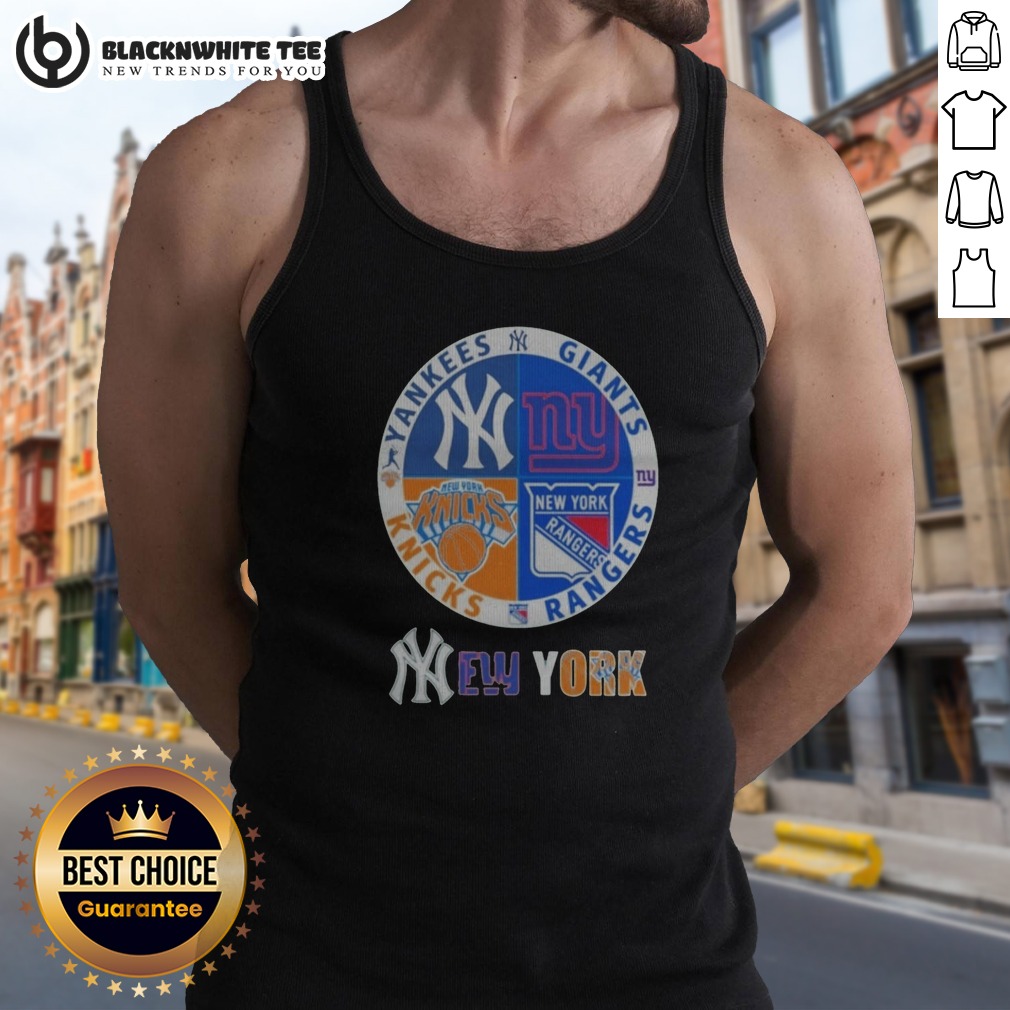 Original Hot New York Yankees Knicks Rangers Giants 4 Teams Sports Logo Shirt - Image 4