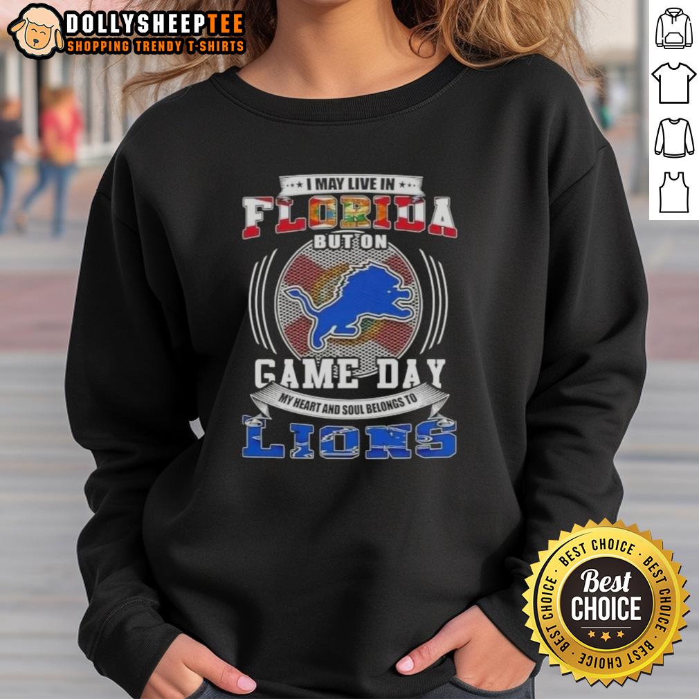 Official I May Live In Florida But On Game Day Detroit Lions Football T-Shirt - Image 5