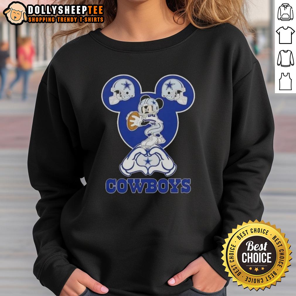 Official Mickey Hands Heart Love Dallas Cowboys Football T-Shirt - Image 5