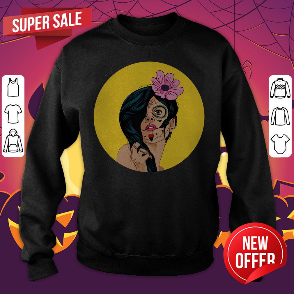 Pop Catrina Sugar Skull Woman Day Of Dead Día De Los Muertos Shirt - Image 5
