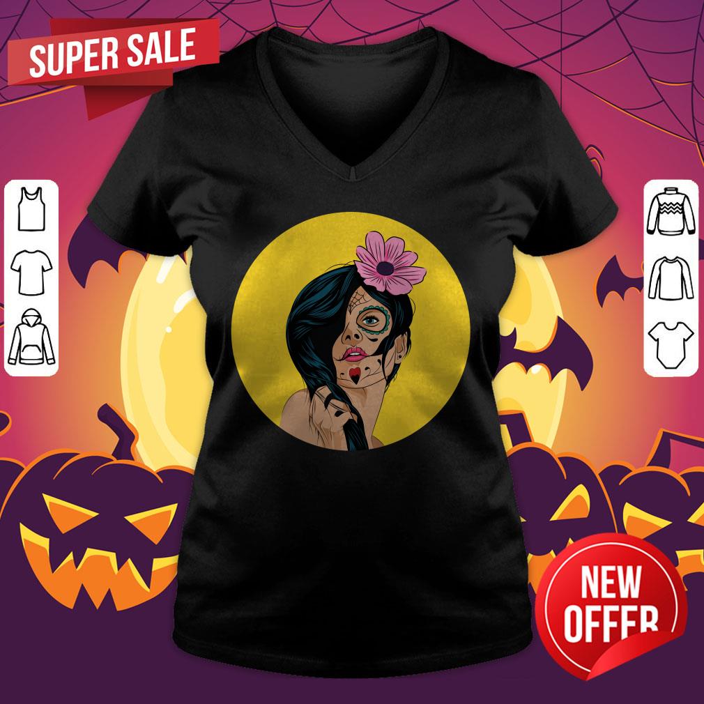 Pop Catrina Sugar Skull Woman Day Of Dead Día De Los Muertos Shirt - Image 3