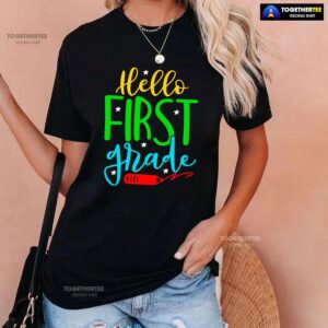 Alternative view of Hello First Grade 1st Grade Student Crayon Star Back To School T-Shirt