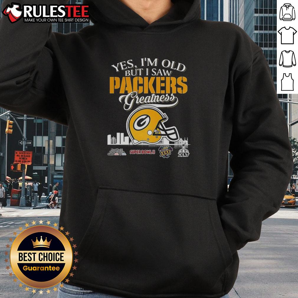 Awesome Yes I'm Old But I Saw Green Bay Packers Greatness Super Bowl Helmet Skyline T-Shirt - Image 2