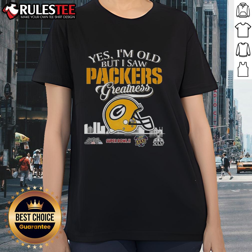 Awesome Yes I'm Old But I Saw Green Bay Packers Greatness Super Bowl Helmet Skyline T-Shirt - Image 3