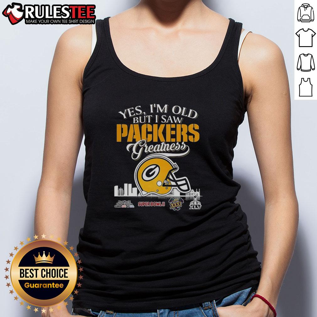 Awesome Yes I'm Old But I Saw Green Bay Packers Greatness Super Bowl Helmet Skyline T-Shirt - Image 4