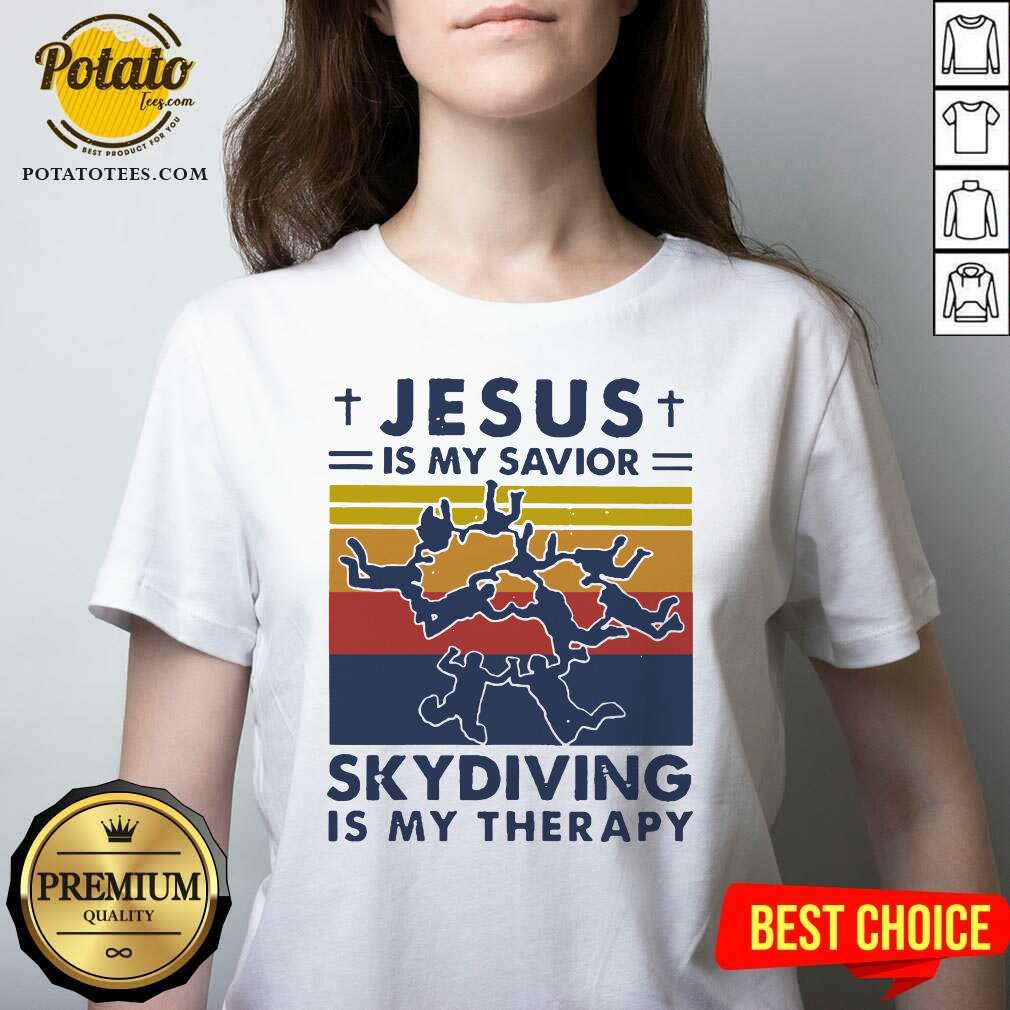 Funny Jesus Is My Savior Skydiving Is My Therapy Vintage Shirt - Image 2