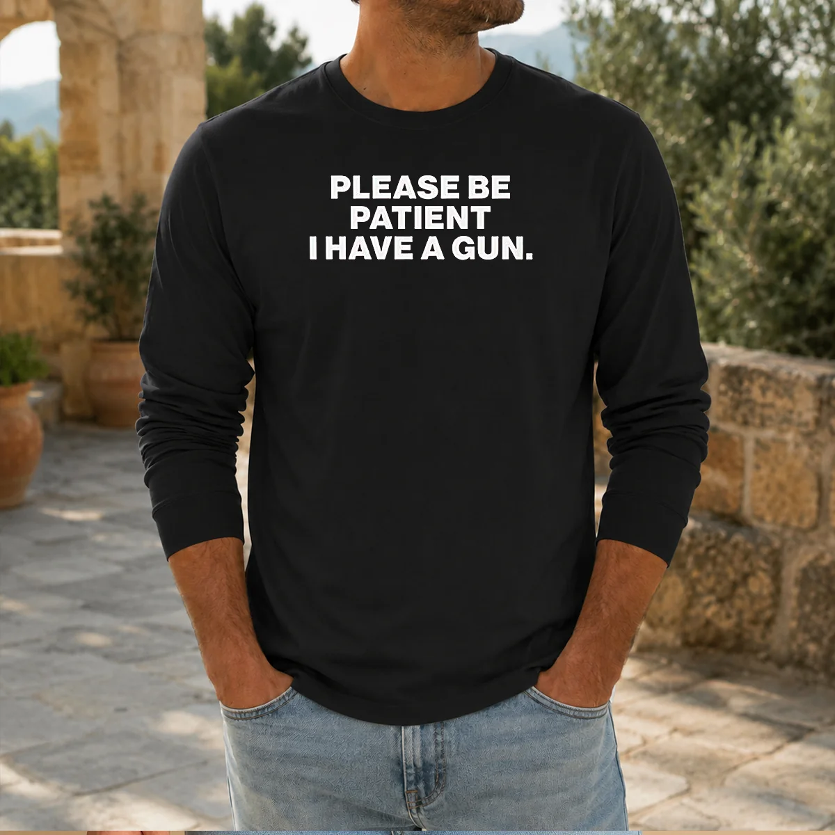 Pretty Please Be Patient I Have A Gun Quote Shirt - Image 5