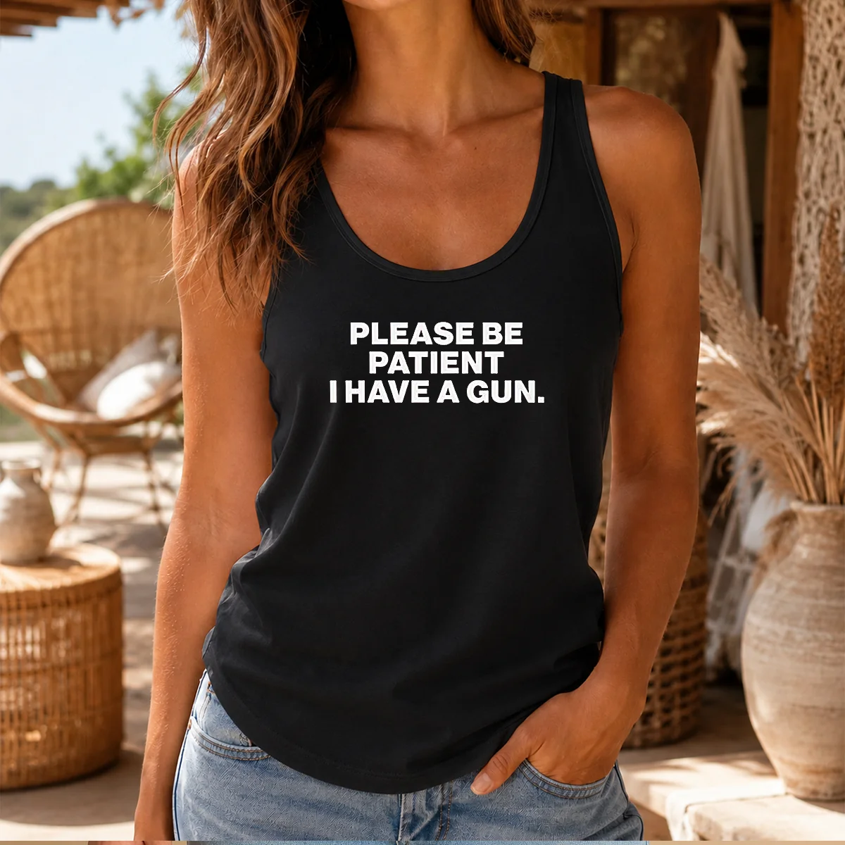 Pretty Please Be Patient I Have A Gun Quote Shirt - Image 3