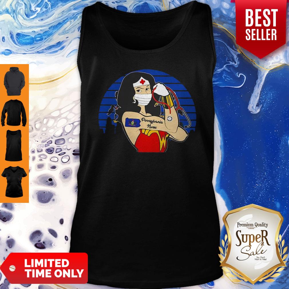 Top Vintage Wonder Woman Pennylane Nurse Stethoscope COVID-19 Shirt - Image 4