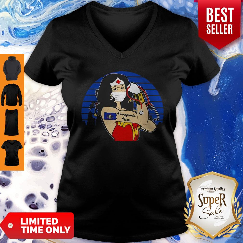 Top Vintage Wonder Woman Pennylane Nurse Stethoscope COVID-19 Shirt - Image 5