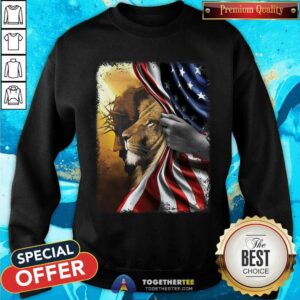 Alternative view of God And Lion Behind American Flag Shirt
