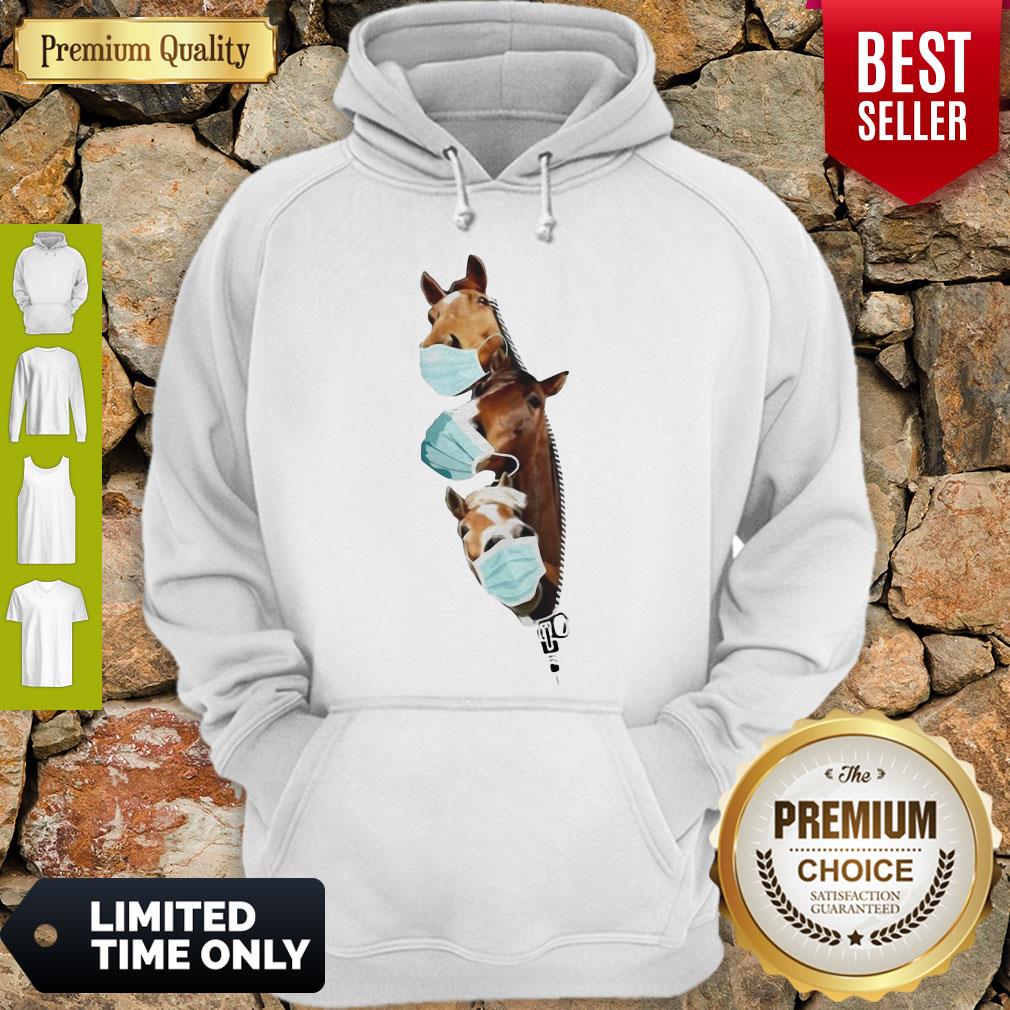 Cute Horses Wear Medical Mask Zipper Covid19 Shirt - Image 5