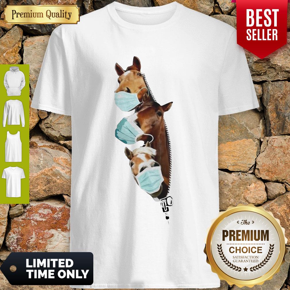 Cute Horses Wear Medical Mask Zipper Covid19 Shirt