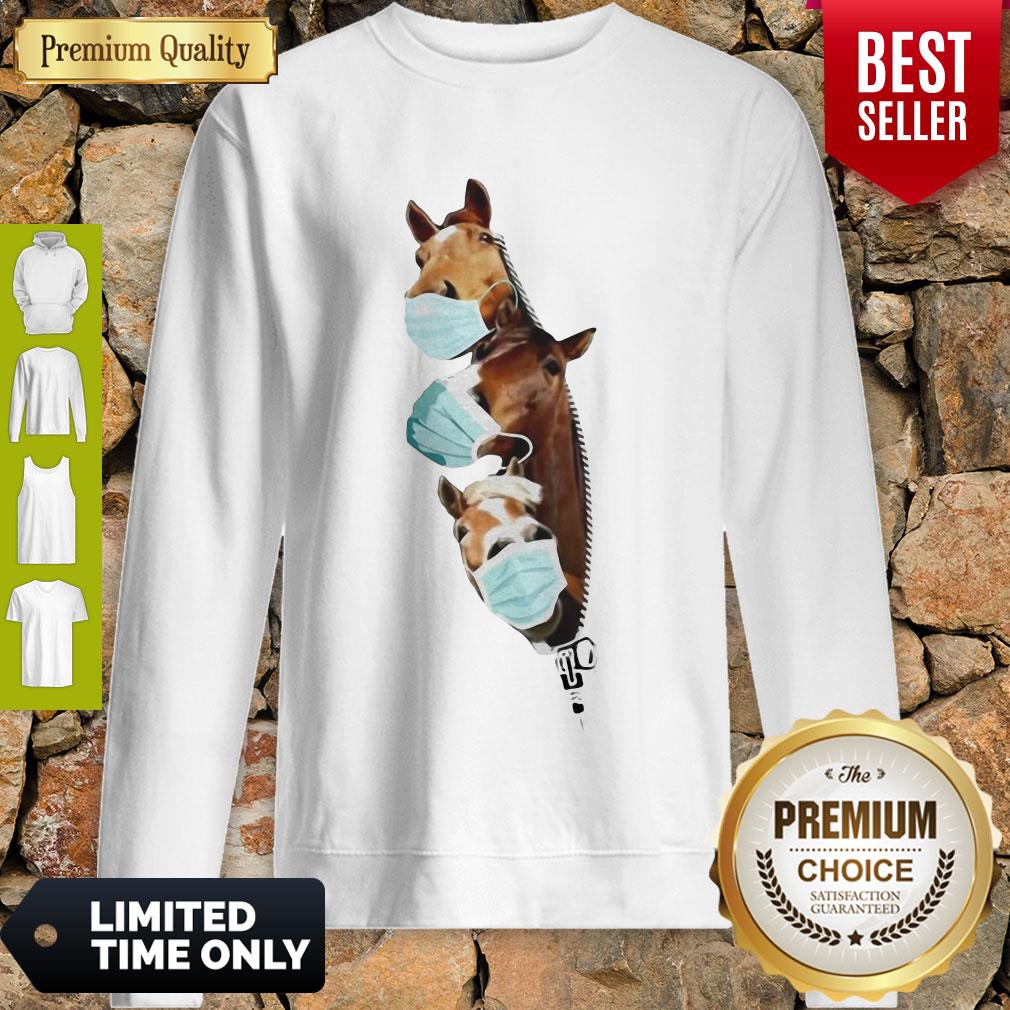 Cute Horses Wear Medical Mask Zipper Covid19 Shirt - Image 4