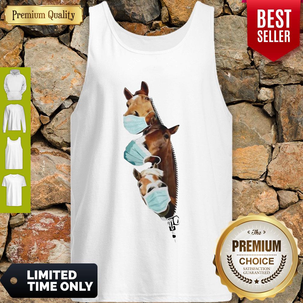 Cute Horses Wear Medical Mask Zipper Covid19 Shirt - Image 3