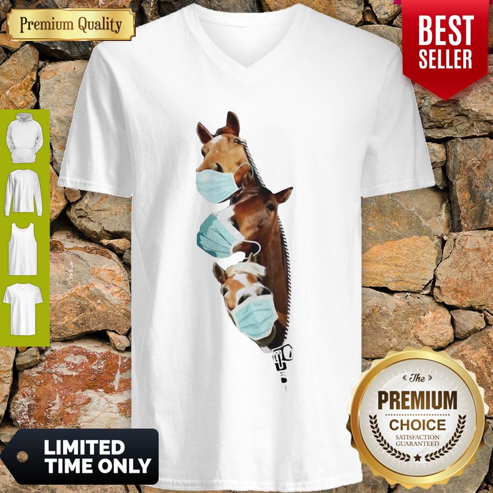 Cute Horses Wear Medical Mask Zipper Covid19 Shirt - Image 2