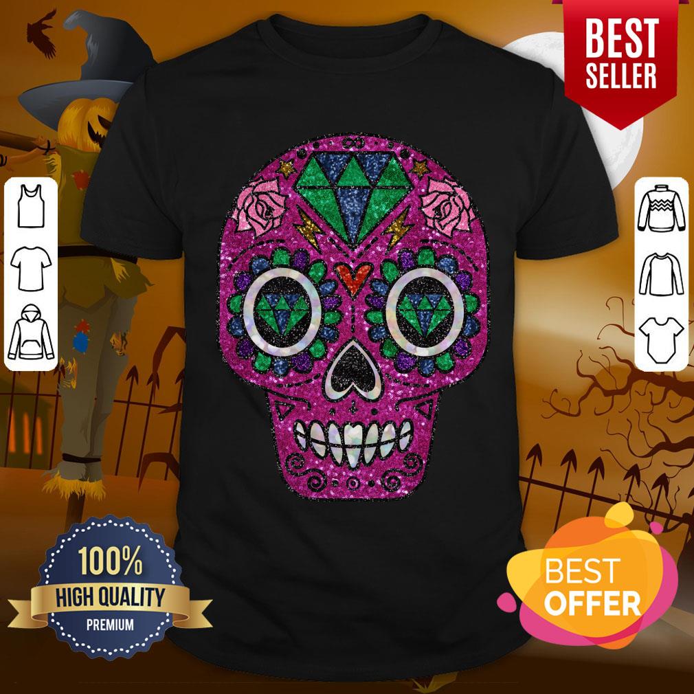 Pink Glitter Sugar Skull Day Of The Dead Shirt