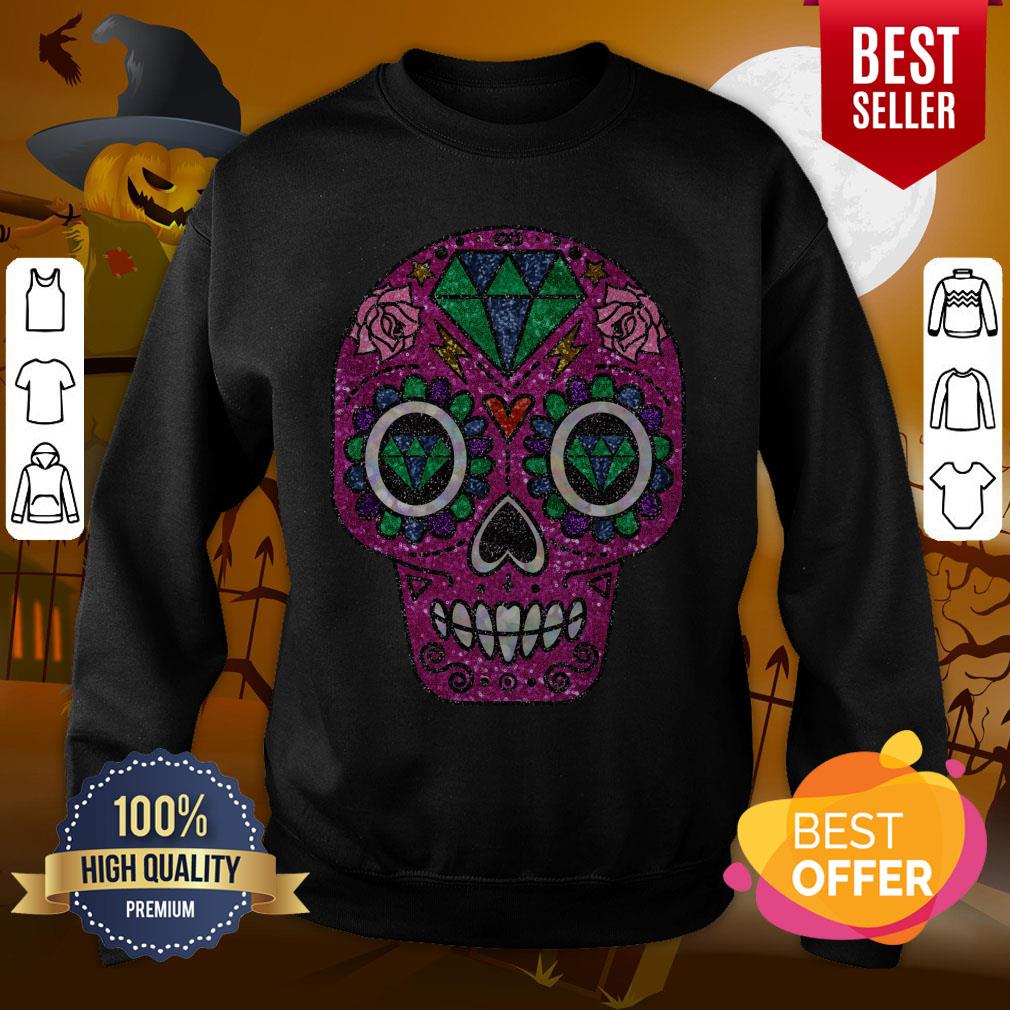 Pink Glitter Sugar Skull Day Of The Dead Shirt - Image 4