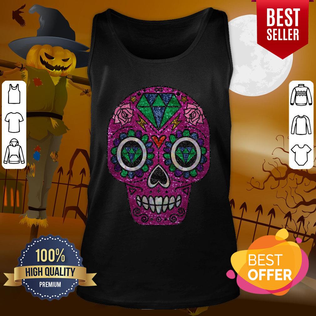 Pink Glitter Sugar Skull Day Of The Dead Shirt - Image 3