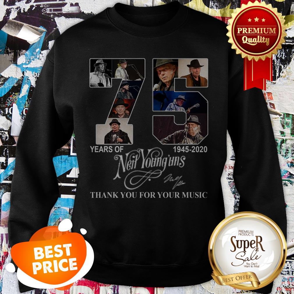 Nice 75 Years Of Neil Young’uns 1945 2020 Signature Thank You For Your Music Shirt - Image 4