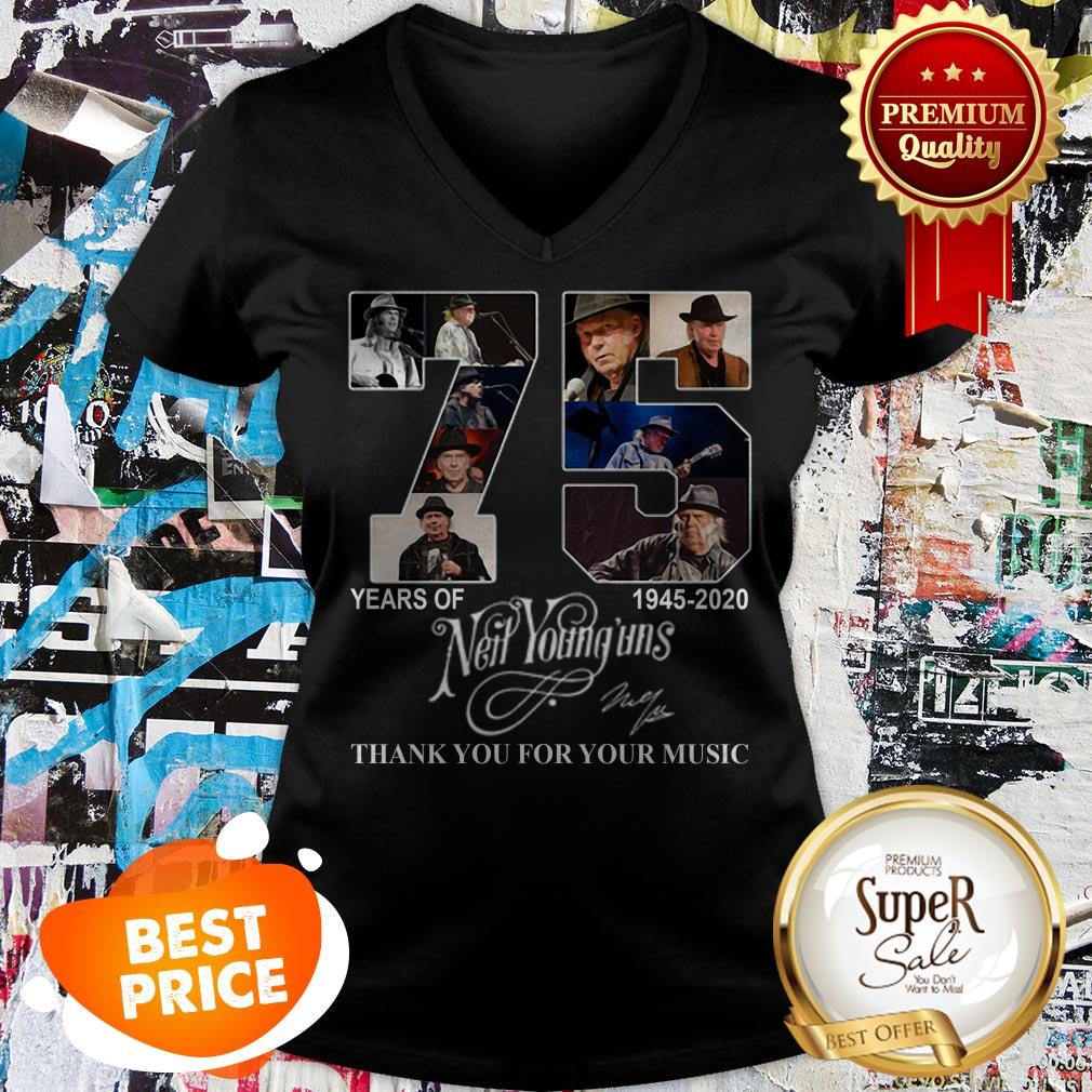 Nice 75 Years Of Neil Young’uns 1945 2020 Signature Thank You For Your Music Shirt - Image 2