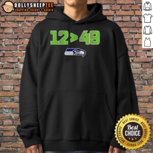Alternative view of Official Seattle Seahawks 12 Is Greater Than 49 2025 NFC West Division Champions Skyline T-Shirt