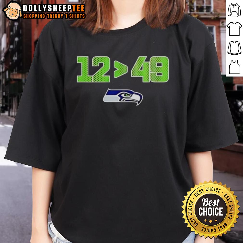 Official Seattle Seahawks 12 Is Greater Than 49 2025 NFC West Division Champions Skyline T-Shirt - Image 3