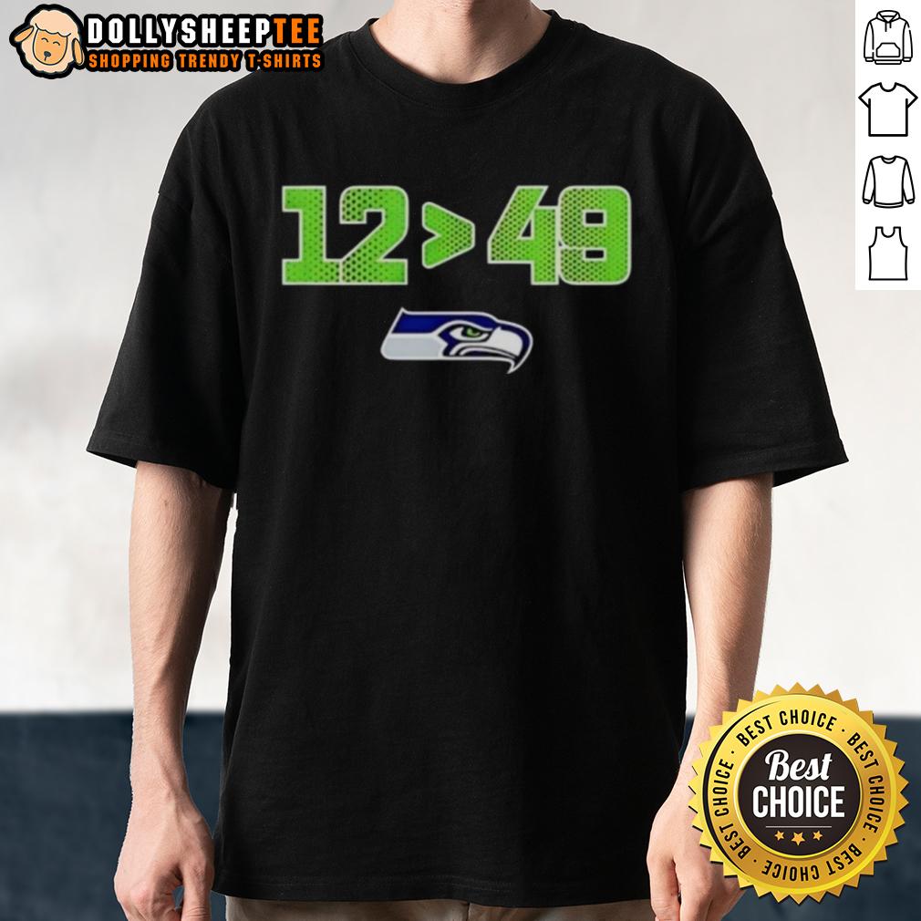 Official Seattle Seahawks 12 Is Greater Than 49 2025 NFC West Division Champions Skyline T-Shirt