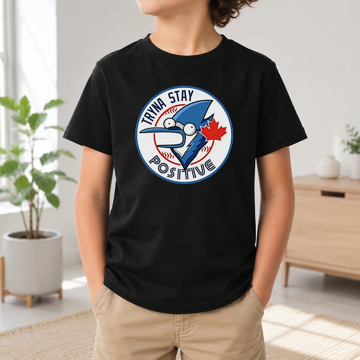 Pretty Tryna Stay Positive Mordecai Regular Show Blue Jays Baseball Logo Parody Shirt - Image 9