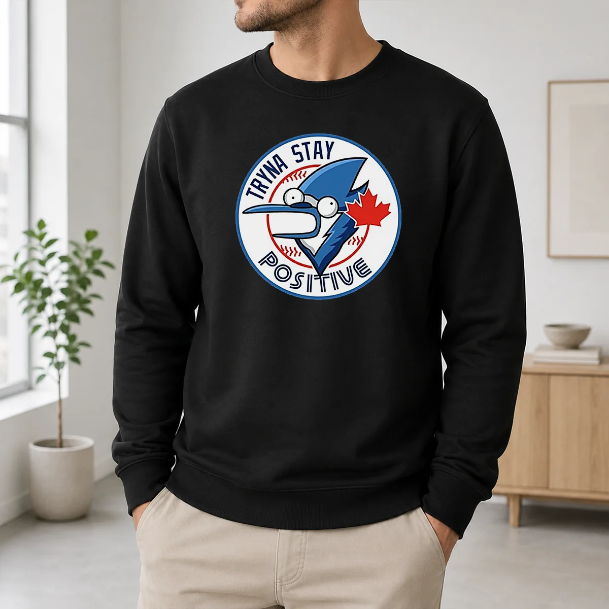Pretty Tryna Stay Positive Mordecai Regular Show Blue Jays Baseball Logo Parody Shirt - Image 6