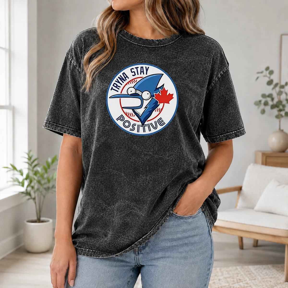 Pretty Tryna Stay Positive Mordecai Regular Show Blue Jays Baseball Logo Parody Shirt - Image 8