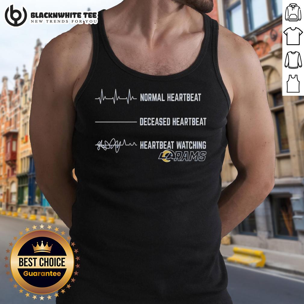 Official Normal Heartbeat Deceased Heartbeat Watching Los Angeles Rams T-Shirt - Image 4