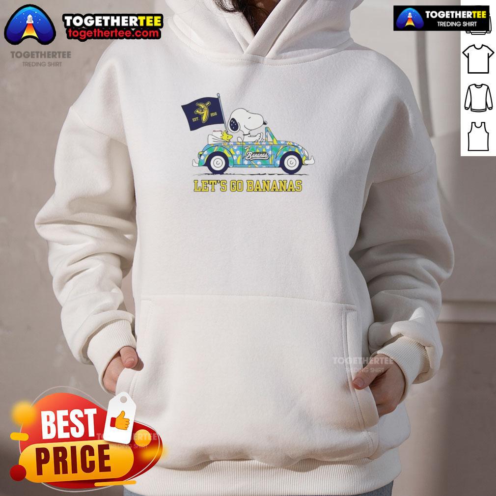 Good Snoopy And Woodstock Driving Car Let's Go Savannah Bananas T-Shirt - Image 3