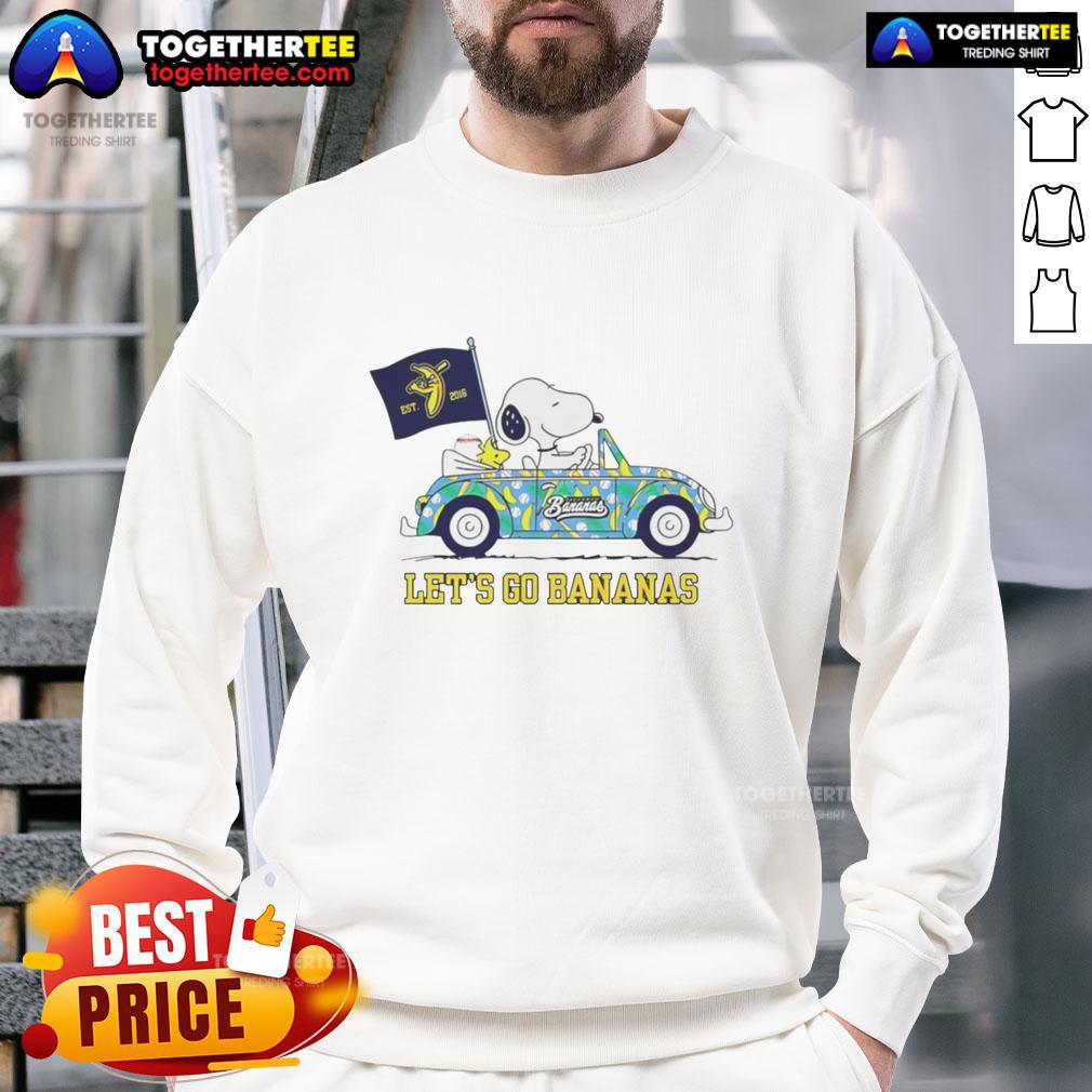 Good Snoopy And Woodstock Driving Car Let's Go Savannah Bananas T-Shirt - Image 5