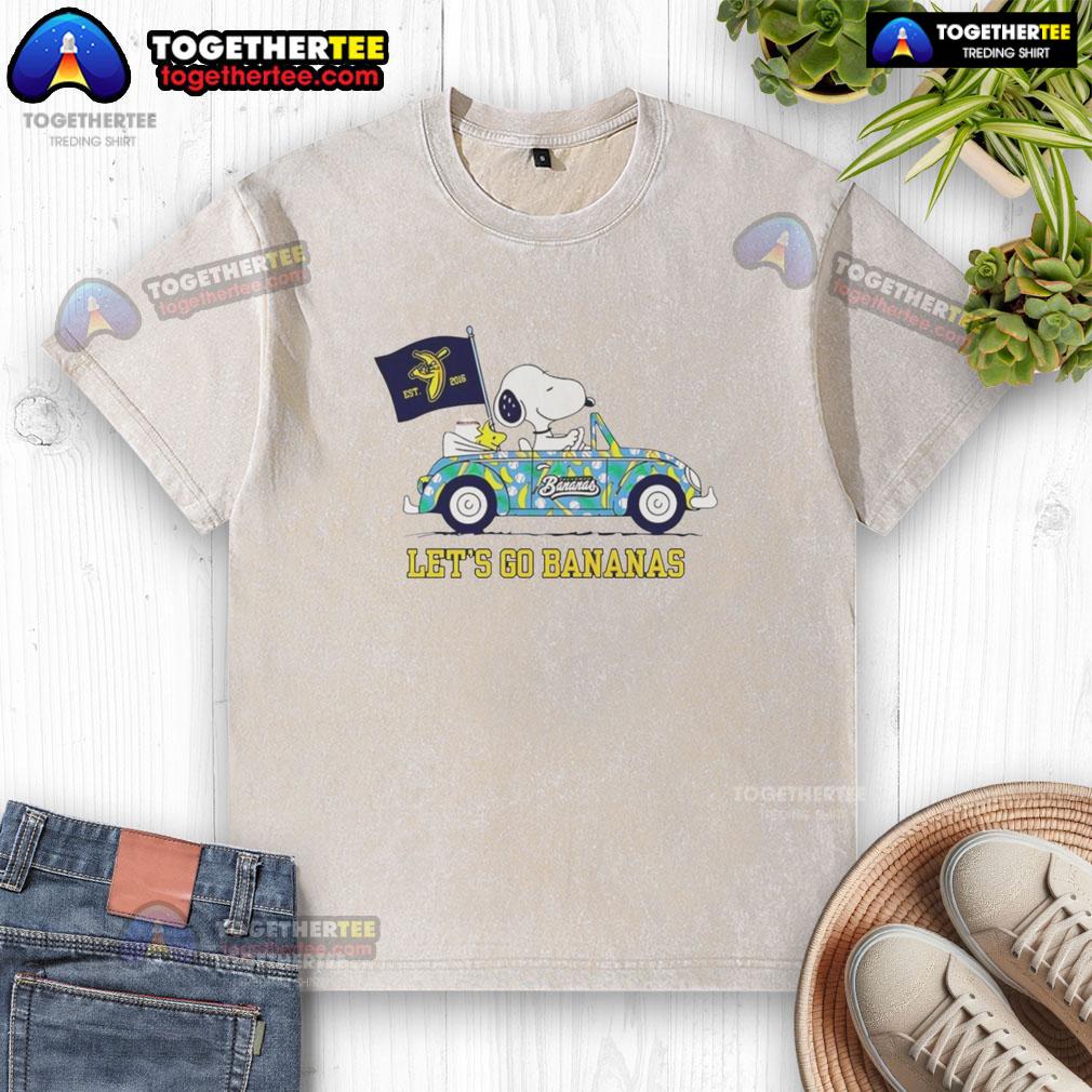 Good Snoopy And Woodstock Driving Car Let's Go Savannah Bananas T-Shirt - Image 2