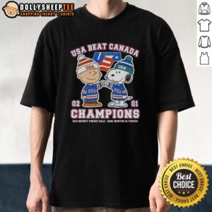 Top Charlie Brown Fist Bump Snoopy USA Beat Canada Champions USA Hockey Sweep Gold 2026 Winter Olympics T-Shirt