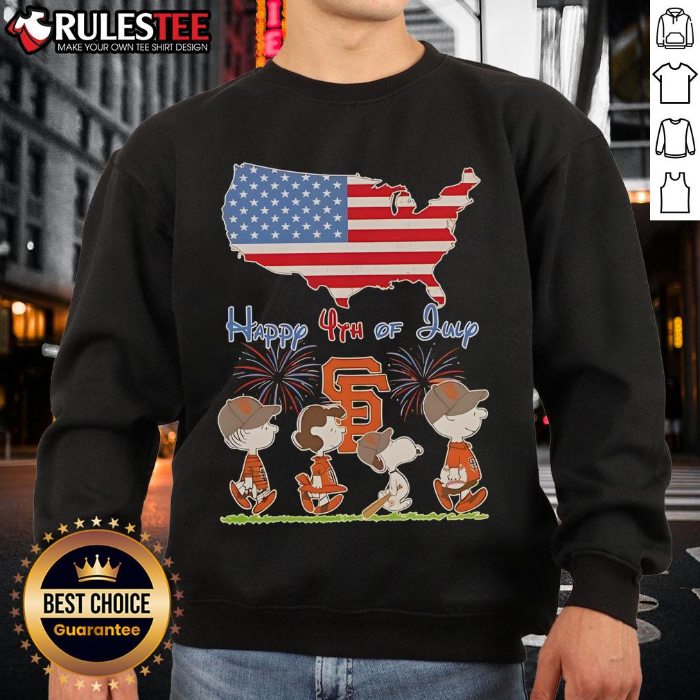 Cute San Francisco Giants And Snoopy And Friends Happy 4th Of July American Flag T-Shirt - Image 5