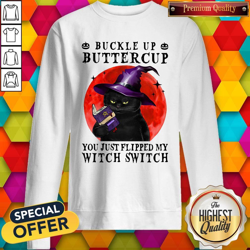 Official Halloween Cat Buckle Up Buttercup You Just Flipped My Witch Switch Shirt - Image 4