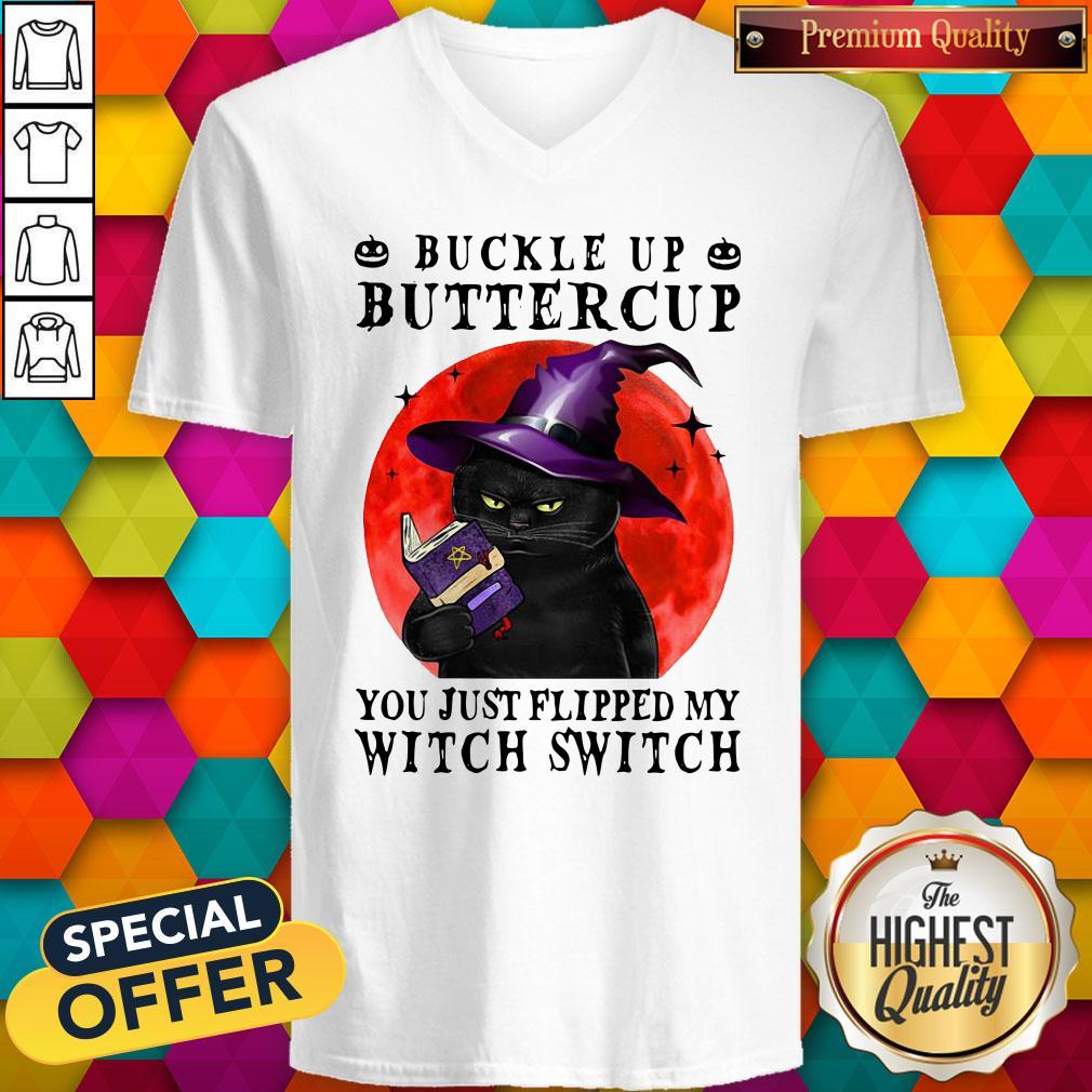 Official Halloween Cat Buckle Up Buttercup You Just Flipped My Witch Switch Shirt - Image 3
